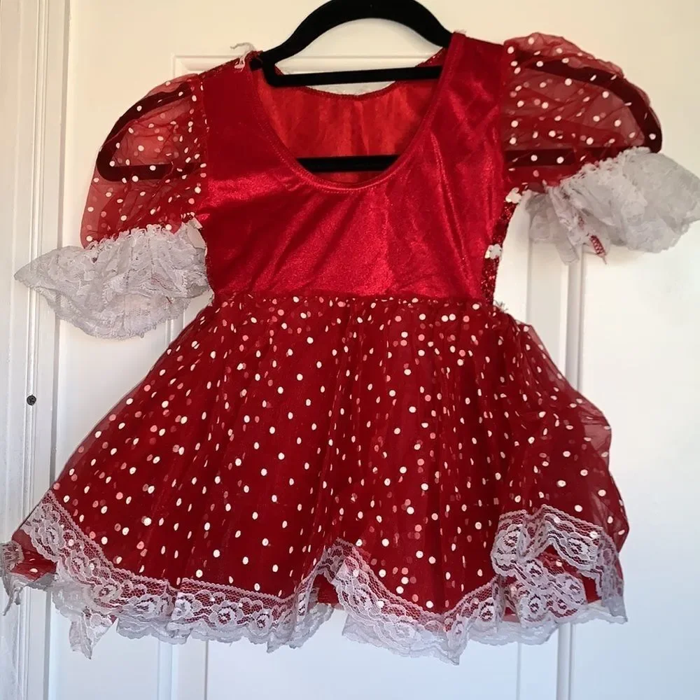 Adorable Tap Costume. Red with white lace trim and polka dots.